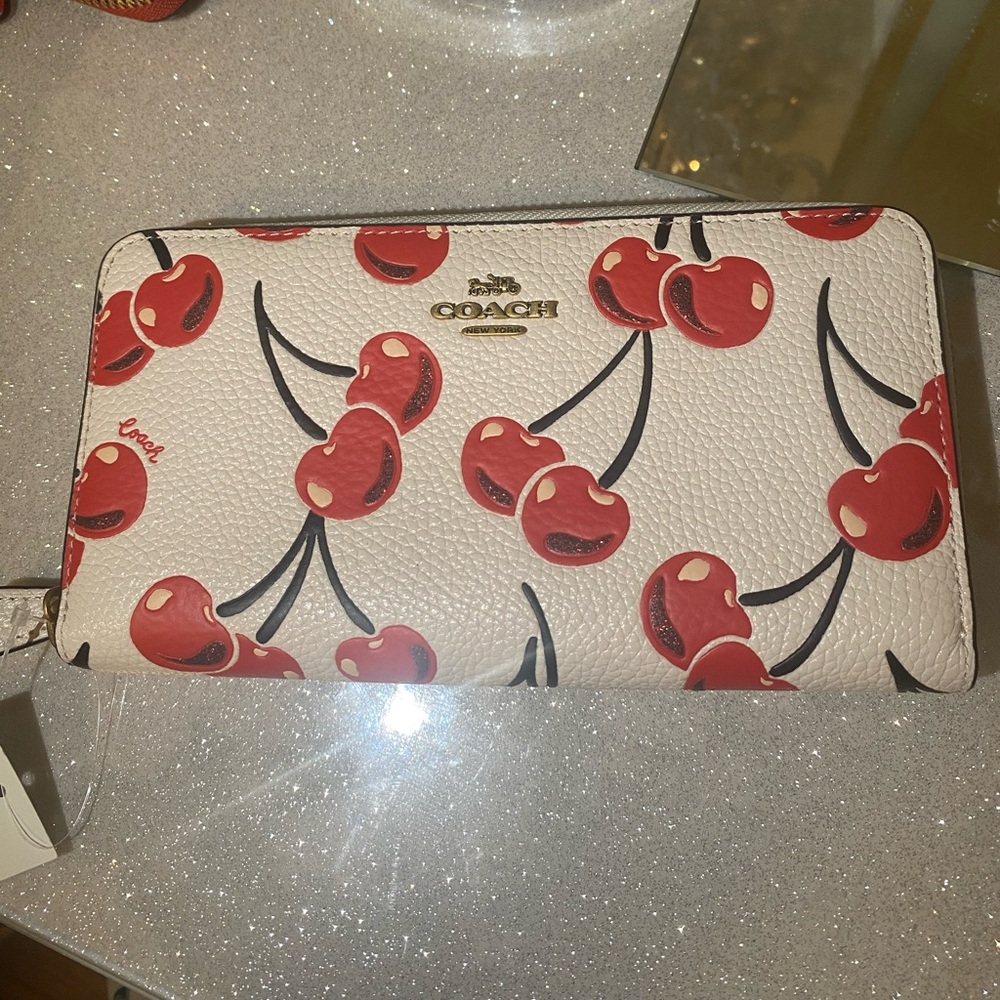 Coach Cherry Patterned Zip Wallet